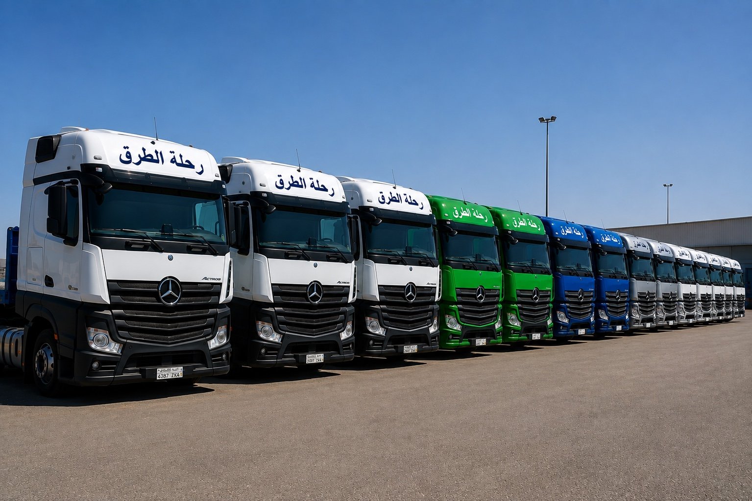 أسطول شاحنات نقل بري تابع لمؤسسة رحلة الطرق في الرياض